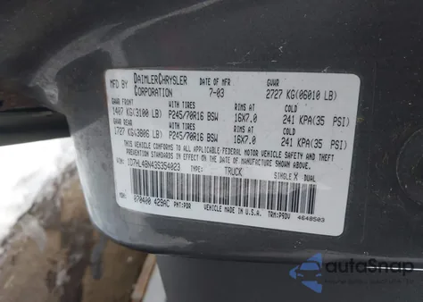 2003 Dodge Dakota Slt z USA, uszkodzony, nr VIN 1D7HL48N43S354023